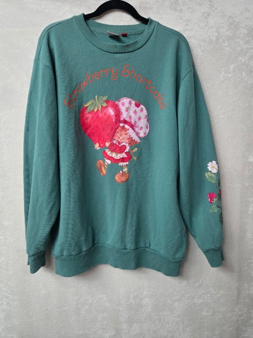 Strawberry Shortcake Retro Sage Green Oversized Graphic Crewneck Sweatshirt XL
